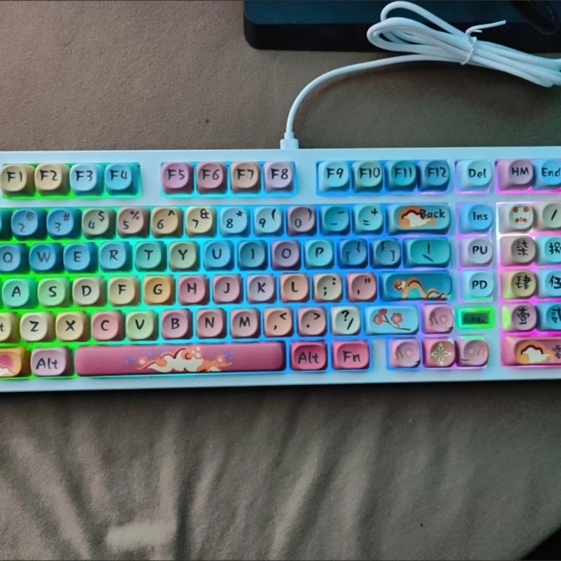 125 клавиш Круглые Клавиши Dunhuang Redness Panda Тематические Колпачки Клавиш Профиль OQO PBT Сублимационная Печать Набор Колпачков Клавиш для Кастомных Механических Клавиатур