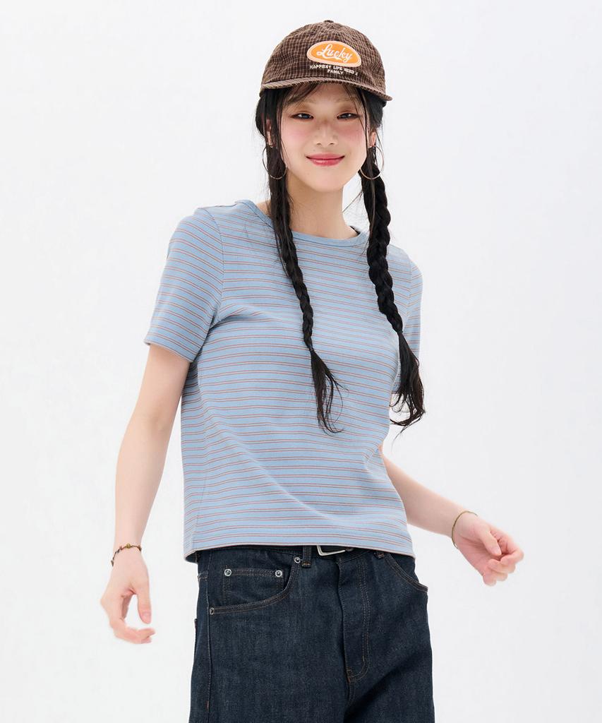 CHASECULT Women'S Striped Ribbed Short Sleeve T-Shirt-Fbrg5863D0D