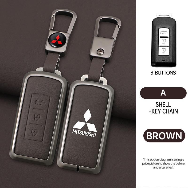 Leather Car Remote Key Case for Mitsubishi ASX LANCER Pajero Sport Outlander Eclipse Cross Keychain Full Cover Shell Accessories