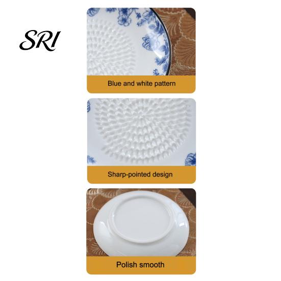 Turmeric Grater Tool Garlic Plate, Ceramic Ginger Mincer All-in-One Grinding Mixing Small Kitchen Plate Serving for Cheese Tomato Herb Grinder