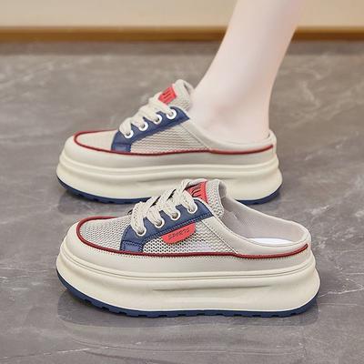 2025 лето полуподнос белые туфли новая корейская версия ins студентки платформа сетка повседневные низкие кеды на шнуровке шлепанцы