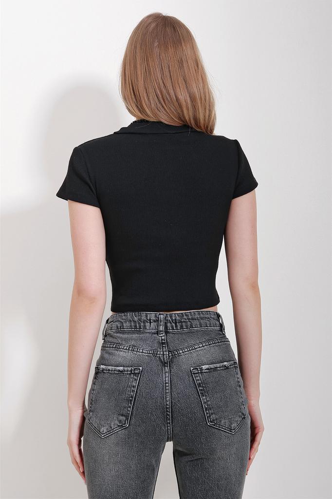 Женская блузка, новый сезон, модная светло-коричневая базовая укороченная блузка с вырезом поло