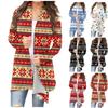 Women's Casual Floral Christmas Print Mid-length Cardigan Coat