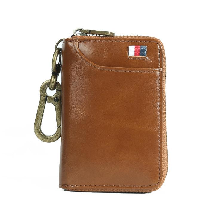 Чехол для смарт-ключа из натуральной кожи, чехол для карт, кольцо для ключей, кожаный кошелек с карабином