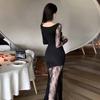 Женское французское элегантное сексуальное кружевное длинное платье