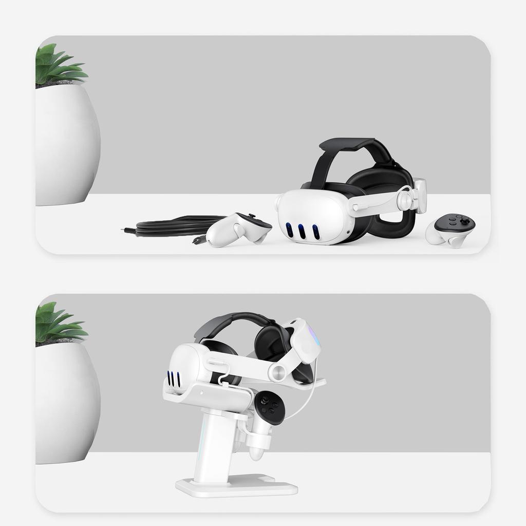 Подставка для VR Гарнитура Зарядная док-станция Светодиодная подставка для VR-дисплея Аксессуары для гарнитуры Quest 3 Контроллеры Зарядные стойки