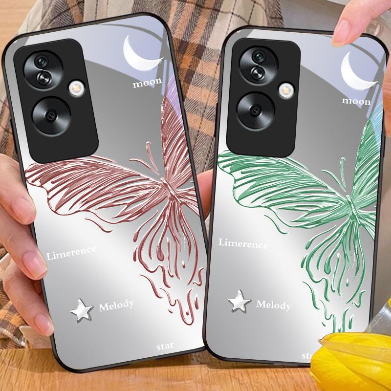 Металлический бампер-бабочка для Oppo A79 5G 58 78 74 60 4G Reno 11F Realme GT 6 11 Note 50 10 C55 X2 Закаленное стекло Черный чехол для телефона