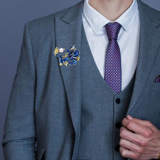 Брошь в китайском стиле со знаком зодиака Дракон, декор из искусственного жемчуга, булавка для весеннего фестиваля, мультяшная форма животного, костюм, отворот, шляпа, сумка, значок