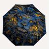 1pc Blue and Gold Ornate Lion Portrait Automatic, Cute Cartoon Pattern, Portable Outdoor Umbrella, Perfect, Holiday Gift for fans.W007