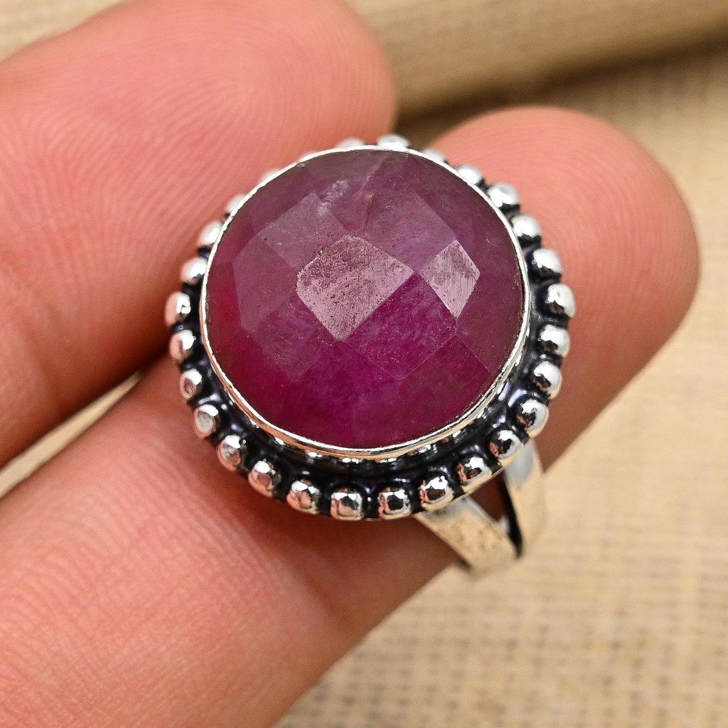 Faceted Ruby Gemstone Handmade 925 Sterling Silver Ring Jewelry