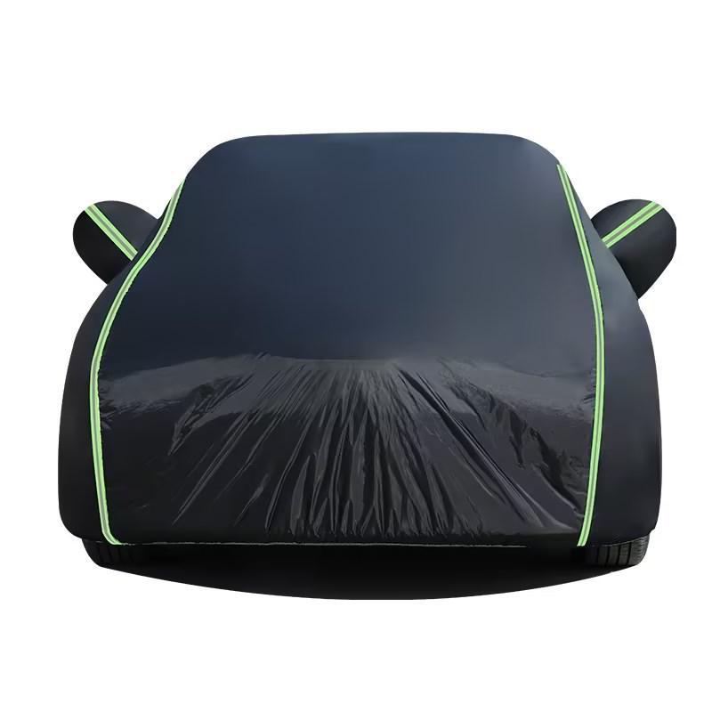 Black Oxford Cloth Car Cover: Full Coverage, Dustproof, Rainproof, Reflective Strips, Heat Insulation, Sunshade.