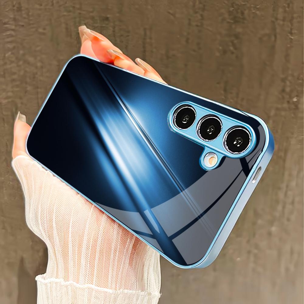 Темно-синий Чехол для телефона в деловом стиле для Samsung Galaxy S26 S25 S24 S23 S22 FE Ultra Plus Встроенное стекло Ощущение голой панели Мужской