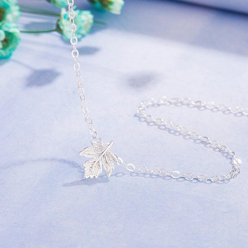 S925 Silver 45cm Mecklace Maple Leaf Pendant For Women Bohemia Leaf Necklace Chain Plant Silver 925 Necklace Naszyjnik