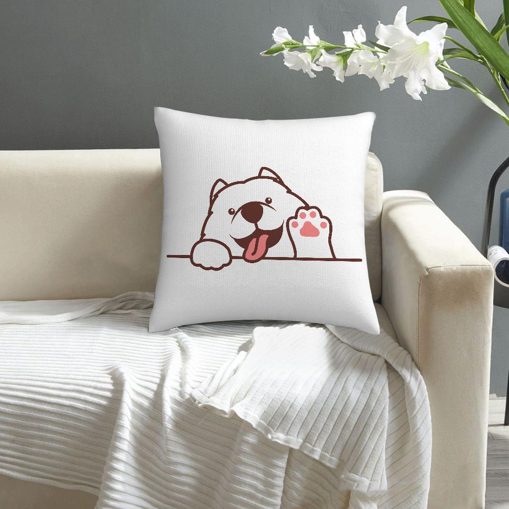 Cute Dog Waving Paw Pillow Case Sofa Decorative Home Double-sided Printing Short Plush Cushion Cover Throw Pillow Cover Gifts