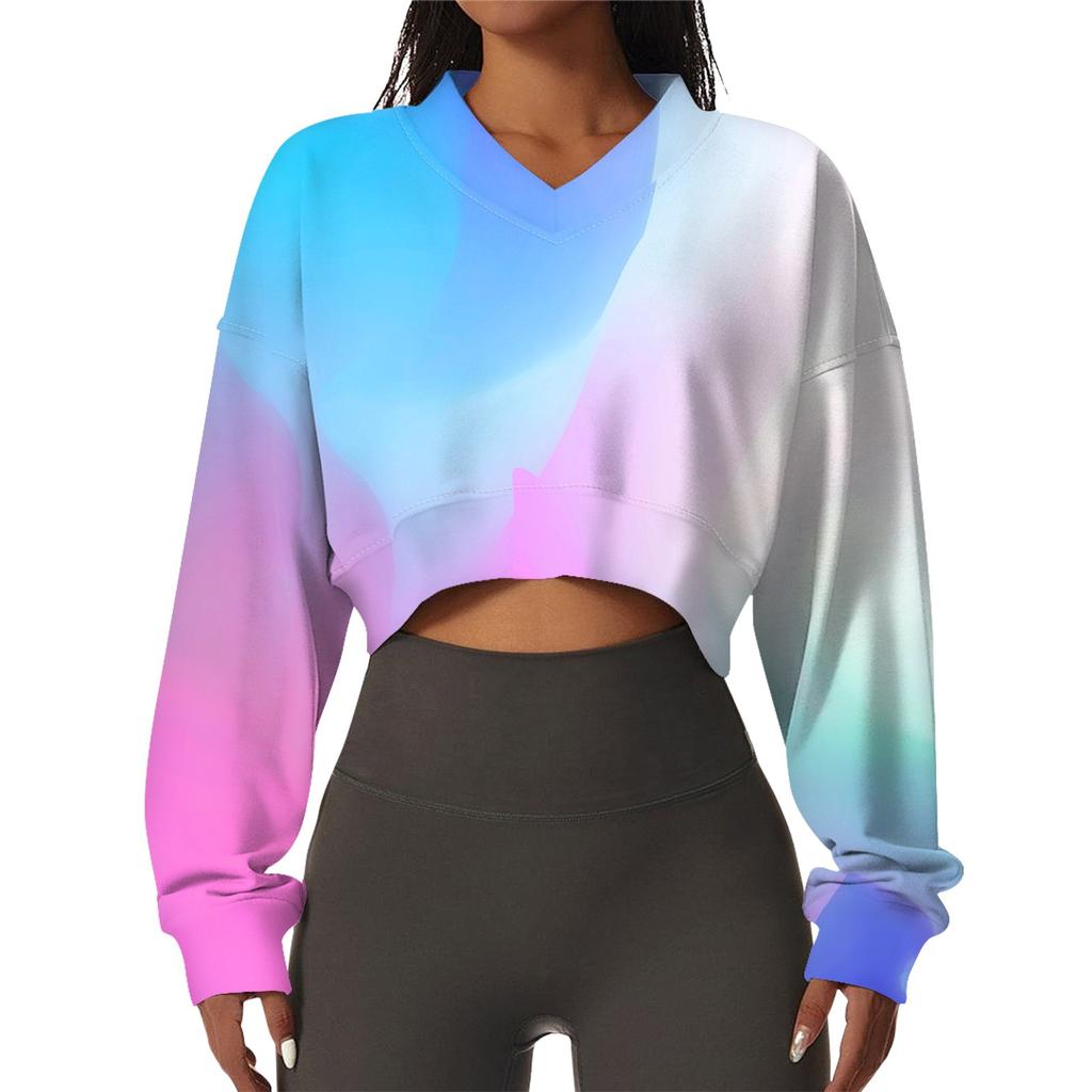 Women's Casual Fashion Sexy Comfortable V-Neck Long Sleeve Tie-Dye Graphic Printed Sports Sweatshirt Top