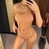 Сексуальный асимметричный цельный купальник на одно плечо с вырезами в полоску, женский купальник с подкладкой, купальный костюм, купальный костюм для леди