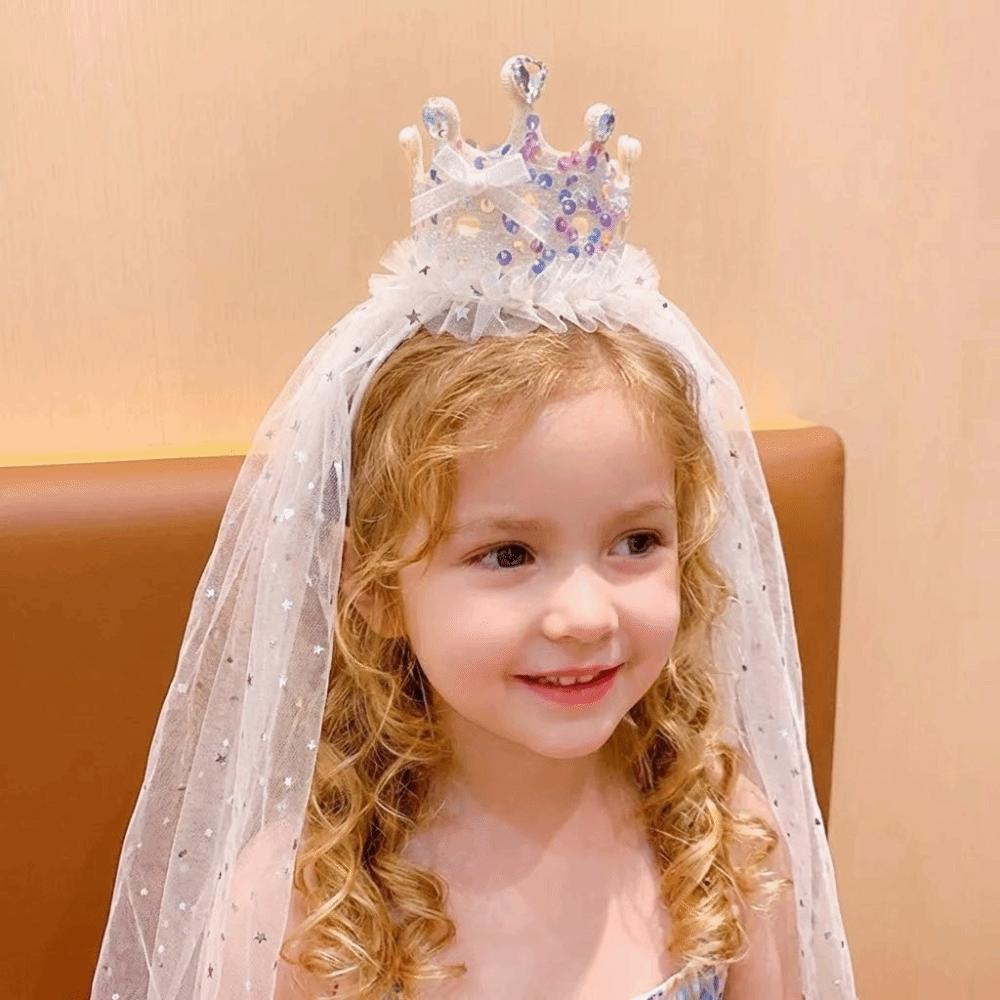 Sweet Sparkly Tulle Headbands Pink White Hair Accessories Princess Crown Veil  Party Decoration
