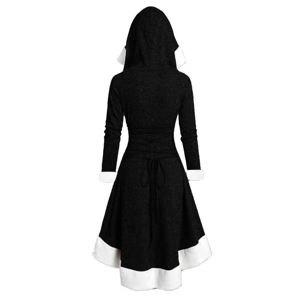 Женское платье с длинными рукавами, капюшоном, пэчворк-подолом и нерегулярными длинными рукавами