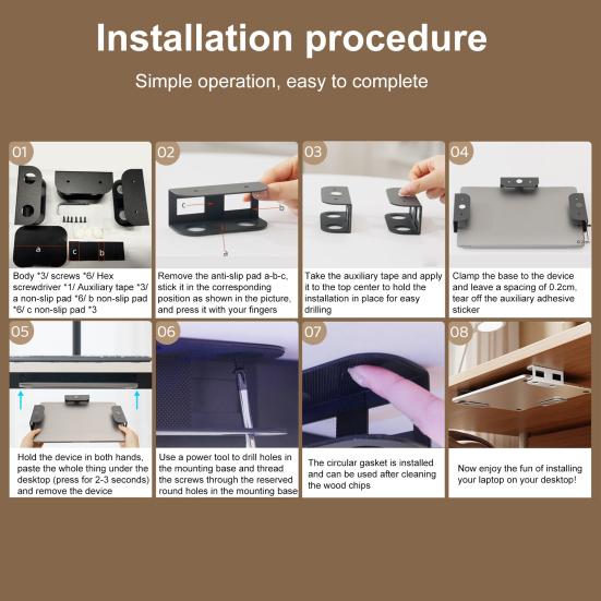 3Pcs Under-Desk Laptop Storage Mount Strong Load-bearing High Stability Easy Installation Laptop Holder Notebook Storage Organizer