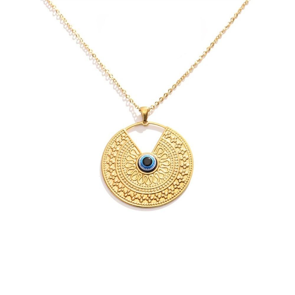 Minimalist Blue Eye Pendant Necklace Stainless Steel Geometric Jewelry  Wedding