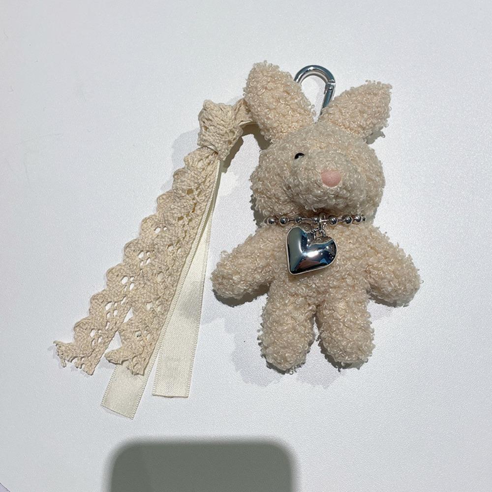 Silver Heart Plush Bag Pendant Bow Ribbon Rabbit Plush Doll Rabbit Doll Charm  Bag Decoration