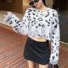 Imitation Mink Fur Loose Long Sleeve Cropped Sweaters Women Autumn Winter Fashion Leopard Print Pullover Sweater Ladies Elegant Slim Knitwear 24792