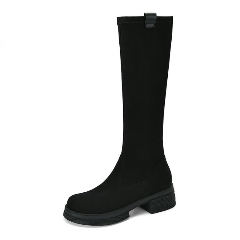 Осень и зима новые женские высокие сапоги европейские и американские нескользящие большого размера на среднем каблуке замшевые женские сапоги квадратные и европейские и А