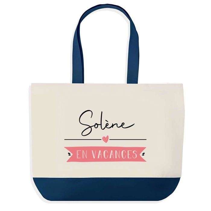 Sac shopping - PLANETEE - Solène en Vacances - fond bleu - coton 40x45 cm - grand format