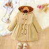 Детская одежда Новая осенне-зимняя куртка-пальто для девочек в британском стиле на одной пуговице с капюшоном