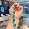 Jade Chalcedony, Emerald Green, Fluorescent Bracelet, Round Set with Diamonds, Jade Stone Bracelet, Women's Handicraft, Birthday Gift Jewelry
