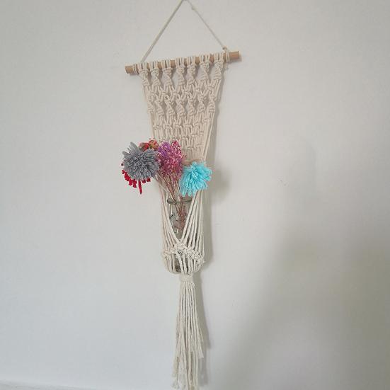 Braided Hanging Basket, Bohemian Wall Tapestry, Knotted Rope Tapestry, Plant Pot Holder Vase Basket for Living Room Nursery Decor