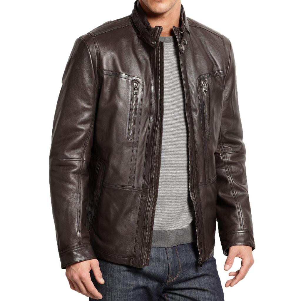 SKINOUTFIT Men's Genuine Lambskin Brown Leather Jacket Stylish Motorcycle Bomber Biker Outerwear MJ 117