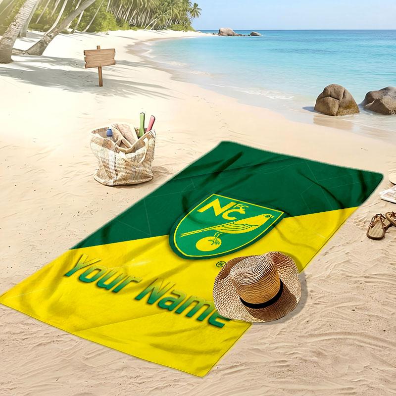 Norwich City Personalized Printed Beach Towel Soccer Logo Support Custom Name Text Absorbent Towel For Sport Travel Special Gift