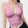 Women's Fashion Spring and Summer Sexy Slimming Backless Hanging Neck V-Neck Suspender Tank Top