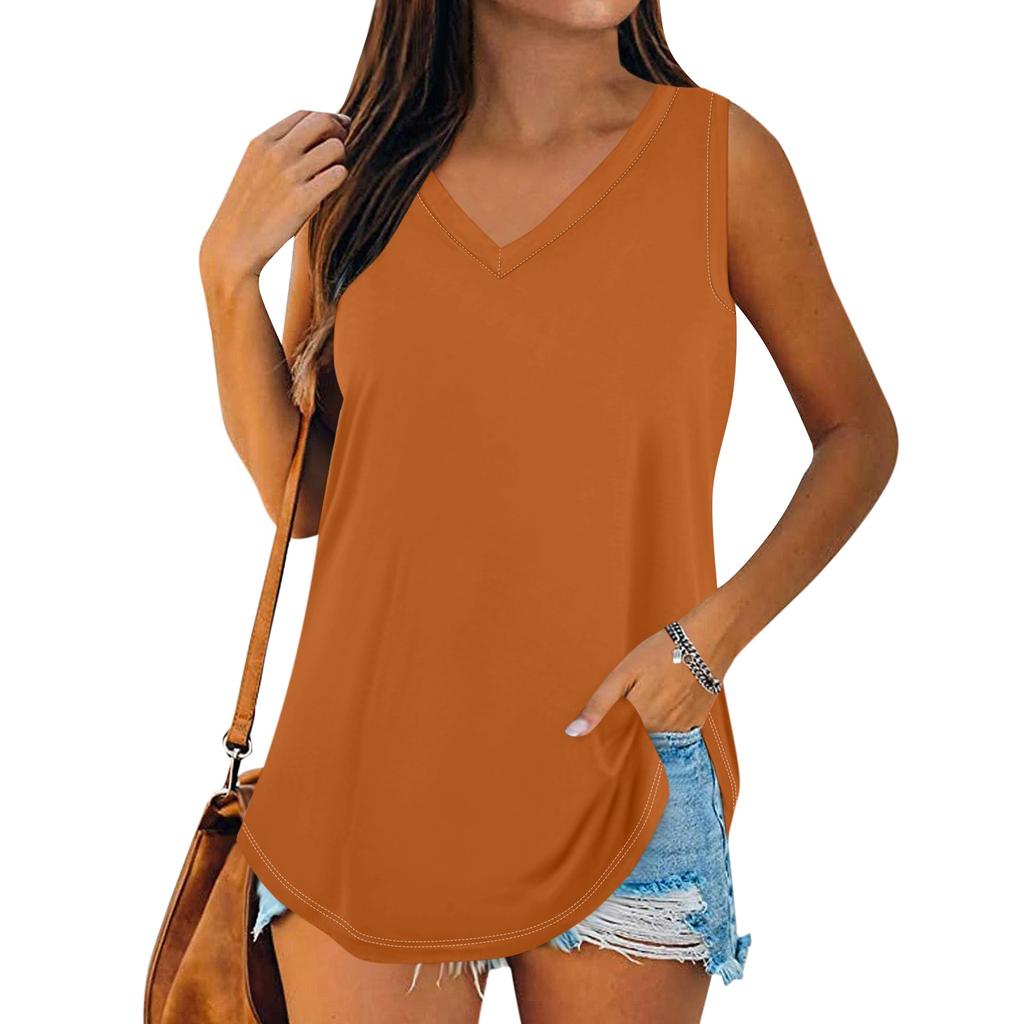 Женская летняя повседневная футболка без рукавов с v-образным вырезом, топы, блузка