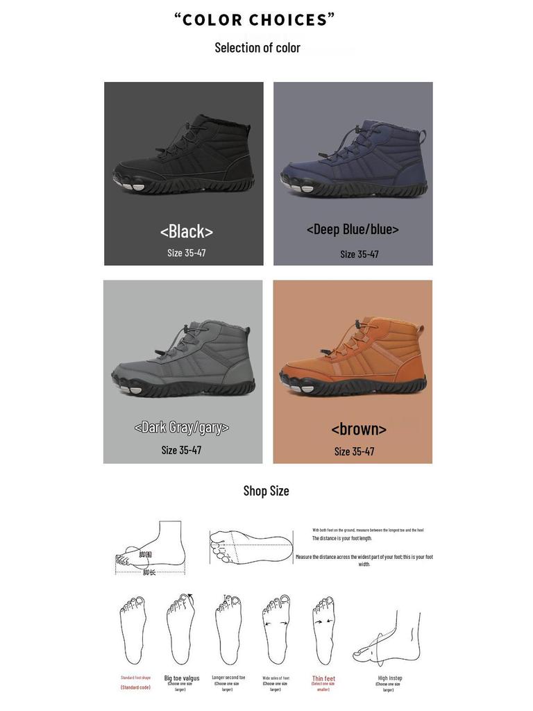 Unisex Waterproof Wide-Toe Winter Snow Boots - High-Top, Cold-Proof, Barefoot-Style for Outdoor Sport.