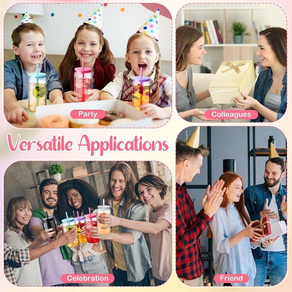 Многоразовые кружки-банки Мейсона с крышками, соломинками, стакан для питья НОВЫЕ бутылки для воды, сувенир для вечеринки