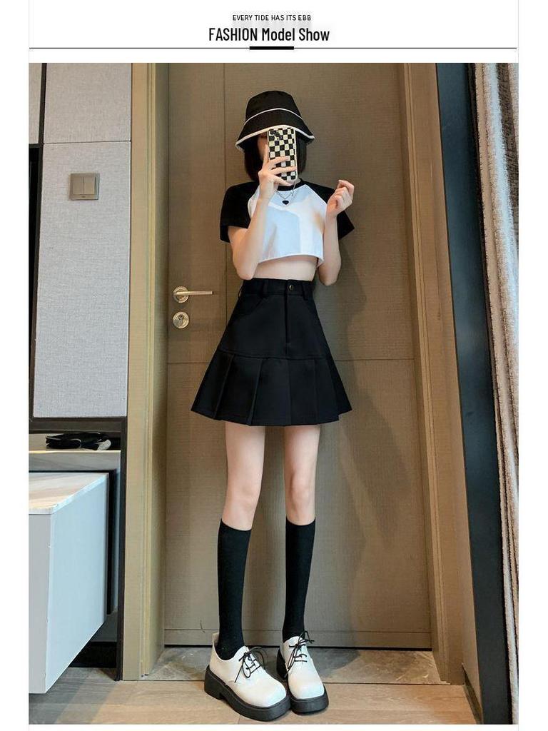 Юбка миди А-силуэта с плиссировкой и хвостом русалки в стиле колледжа 2024 года, маленького размера, с высокой талией