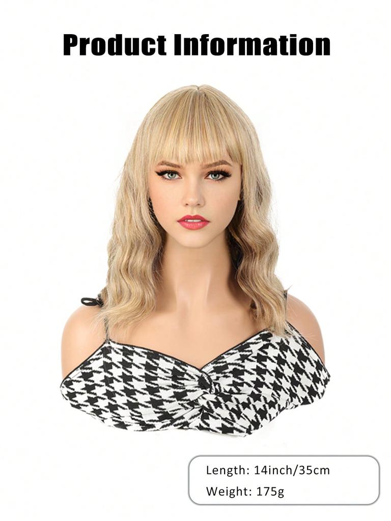 14-дюймовые льняные парики длиной до плеч с золотистой волной для женщин и девочек, вечеринок, хэллоуина, рождественских музыкальных фестивалей и повседневного использования