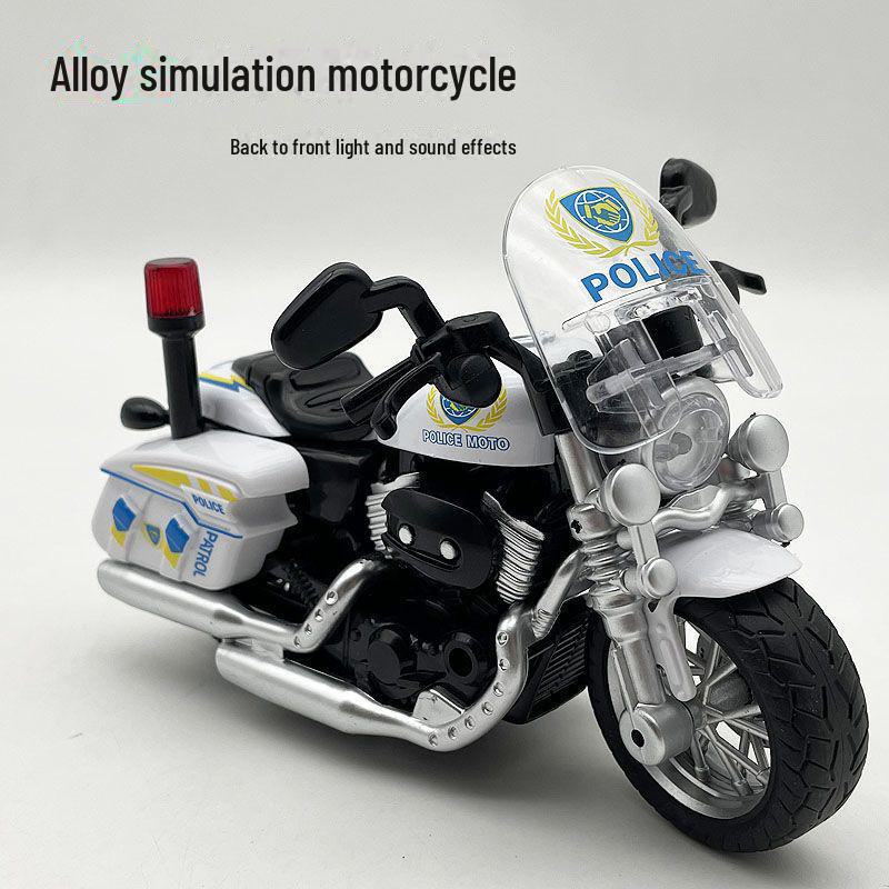 1:12 Handmade Police Motorcycle Model Toy - Pull Back Alloy Ornaments for Kids