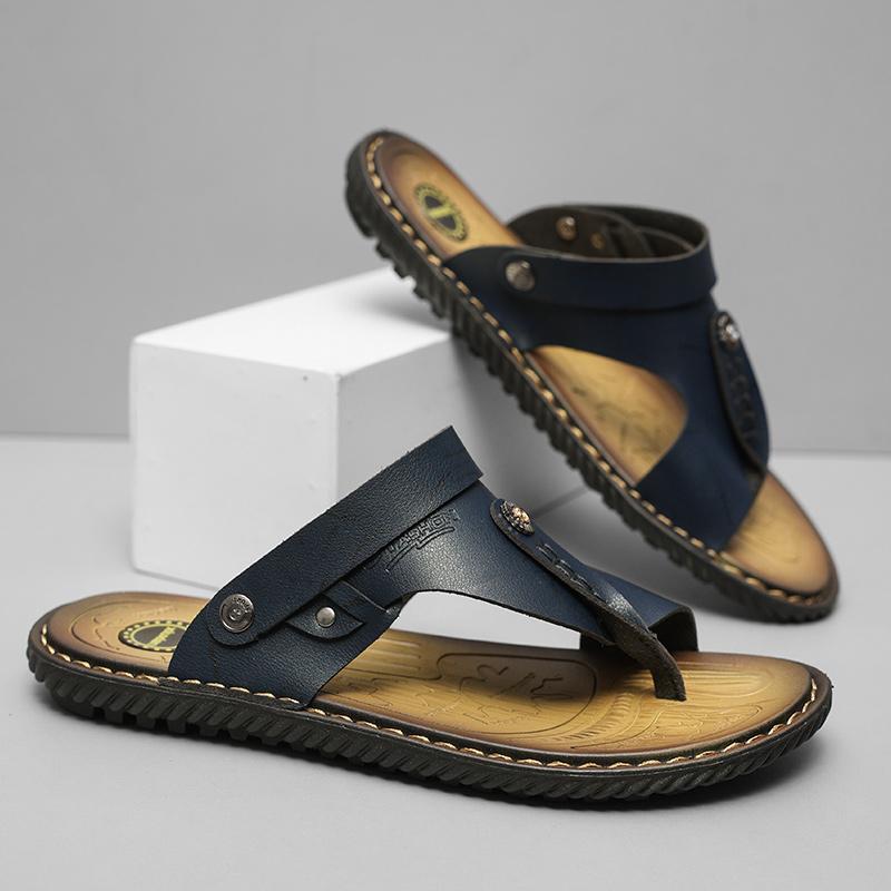 Летние мужские сандалии, нескользящие шлепанцы для мужчин, пляжные сандалии, кожаные тапочки на мягкой подошве, мужские повседневные сандалии для отдыха на открытом воздухе, большой размер