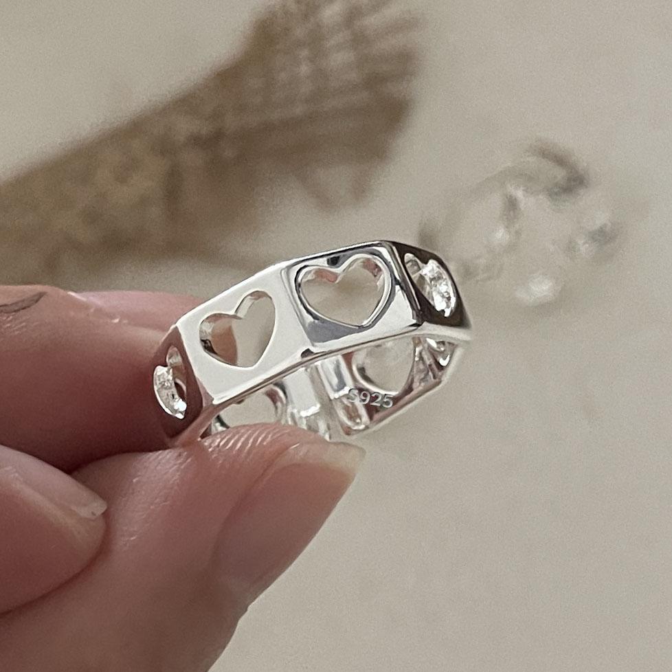 925 Sterling Silver Rings for Women Men Couple Minimalist Handmade Shinning Heart Ring Party Jewelry Gift Prevent Allergy