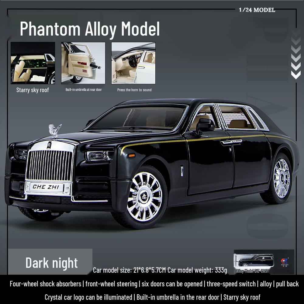 Модель автомобиля Rolls-Royce Phantom из легкого сплава в масштабе 1/24 со звуком, светом и крышей в виде звездного неба для детской коллекции и украшения.
