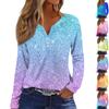 Женская модная повседневная футболка с v-образным вырезом и длинным рукавом с принтом на пуговицах, топы