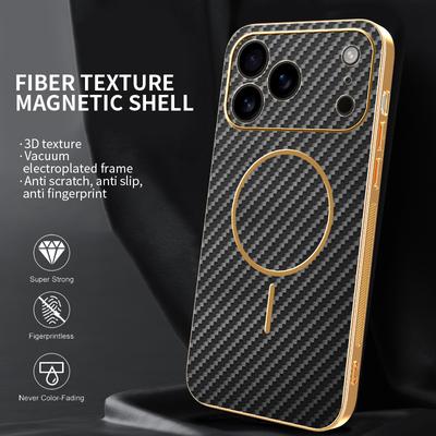 Гальваническое покрытие Текстура волокна Магнитный чехол для iPhone 17 Air 16 15 14 Plus 13 12 Pro Max Защита камеры объектива для Magsafe Чехол для телефона