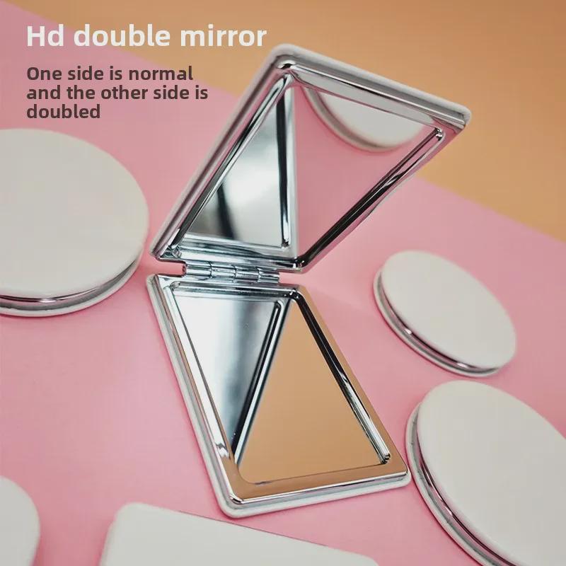 Компактное белое ПУ двухстороннее ручное складное зеркало для макияжа