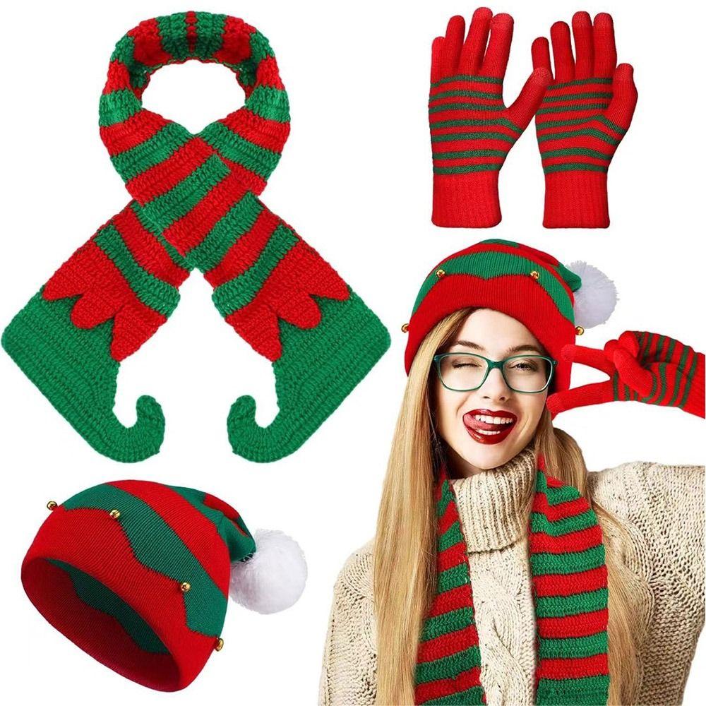 2/3Pcs Set Christmas Knitted Gloves Soft Xmas Gifts New Year Gift Santa Cap  for Men Women