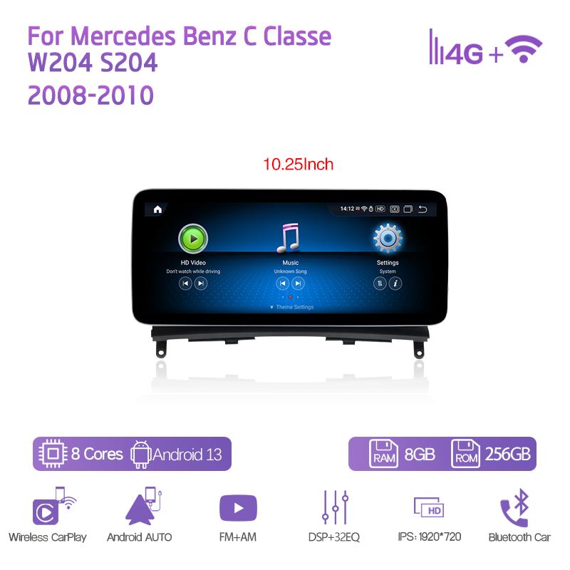 10.25/12.3" Android13 Для Mercedes Benz C Classe W204 S204 2008-2010 Автомобильный мультимедийный плеер GPS-навигация CarPlay 4G 360Camera