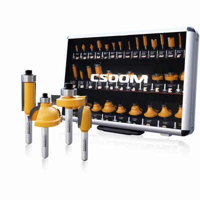Фрезер CSOOM и триммерная фреза Твердосплавный фрезер с 6-мм деревообрабатывающей режущей шестигранным ключом и кейсом для хранения Набор из 35 предметов, Профессиональный, Хвостовик, Инструменты,