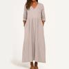 Dress For Women Long Boho Beach Dress Elegant Maxi Dress V-Neck 3/4 Sleeve Dress With Pockets